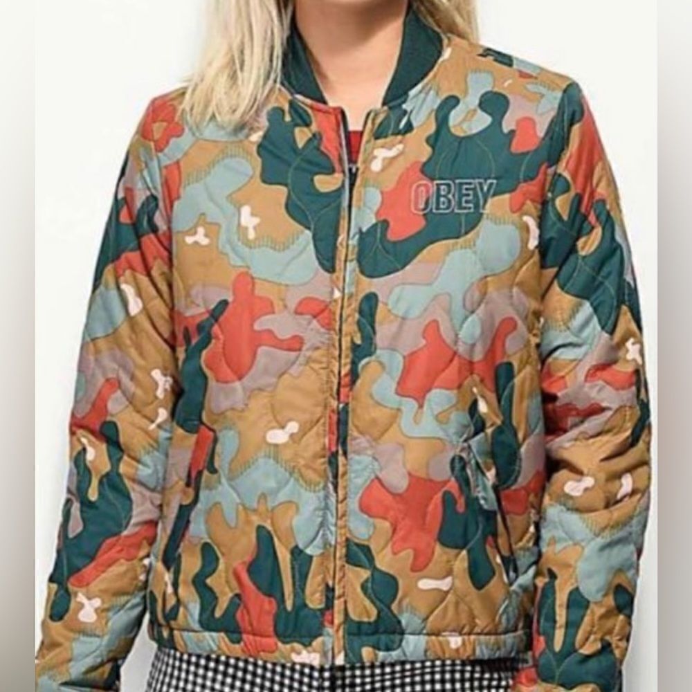 Obey Bunker multi-color drip camo jacket Size M Women’s Full Zip